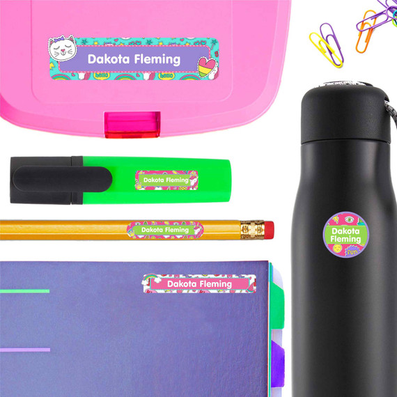 Stickers name labels for school — waterproof school name labels on water bottle and lunchbox