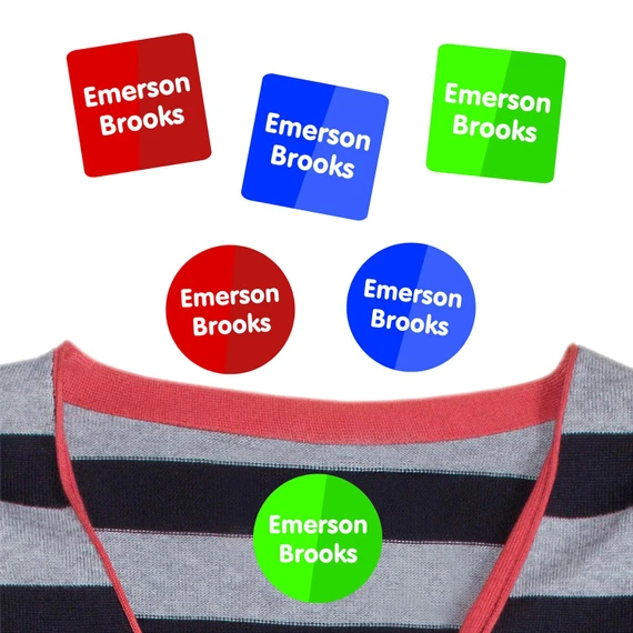 Color Trio peel and stick clothing labels for kids — clothing stickers made to order