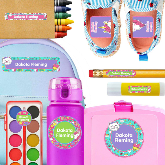 Stickers kindergarten and preschool nametags — waterproof name tags for preschoolers on water bottle, lunchbox and school supplies