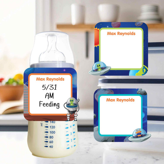 Aliens small square write-on labels — reusable waterproof daycare