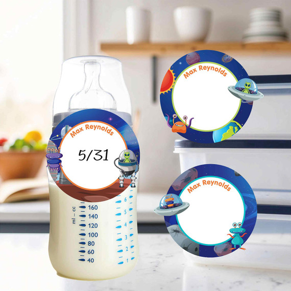 Eco-friendly small round write-on labels cute aliens space waterproof kids name stickers