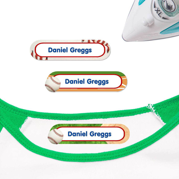 Reliable Baseball personalized iron on labels for clothes. Easy to apply and laundry safe for kids' clothing.