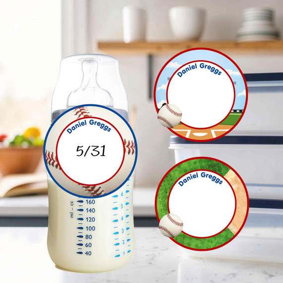 Waterproof small round write-on labels baseball field kids daycare name stickers