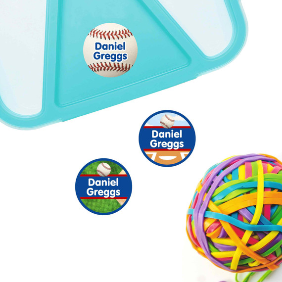 Baseball small round name labels — waterproof circle stickers for kids