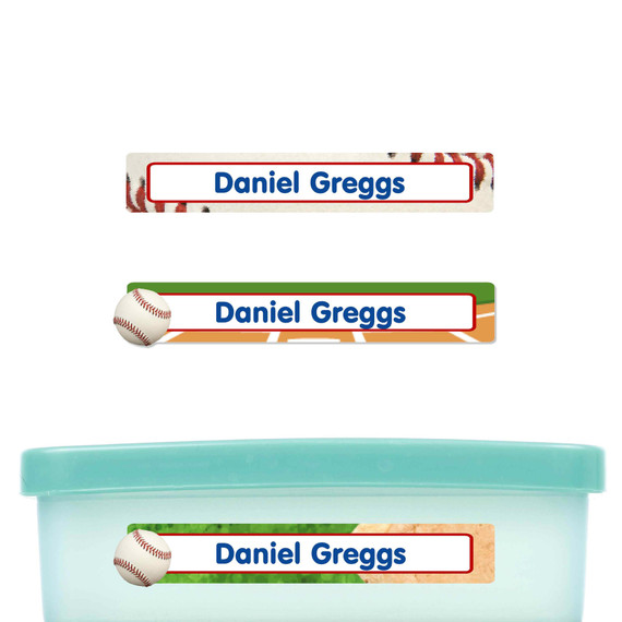 Baseball slim name stickers — waterproof stickers for water bottles and small containers