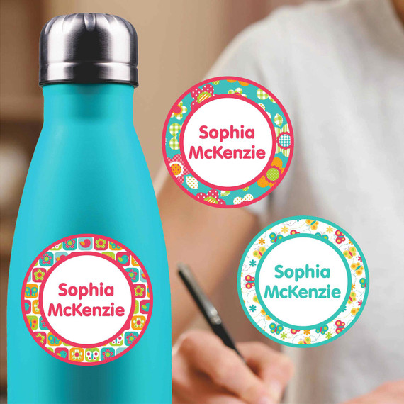 All Things Spring medium round labels — waterproof circle name stickers for kids