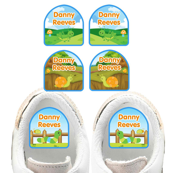 Bugs waterproof shoe labels kids personalized stickers