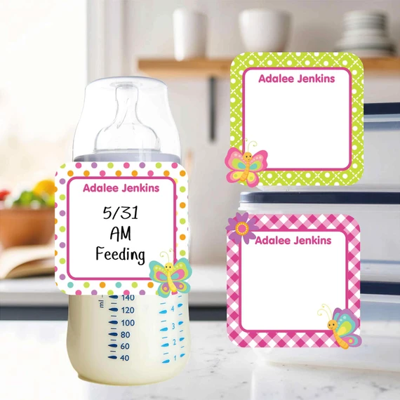 Butterflies small square write-on labels — reusable waterproof daycare