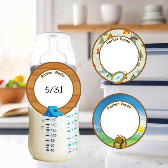Dishwasher-safe small round write-on labels camp scene waterproof kids name stickers Dishwasher-safe small round write-on labels camp scene waterproof kids name stickers