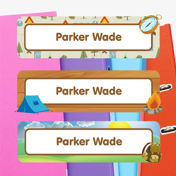 Camping extra large waterproof name labels — name stickers for water bottles and school gear