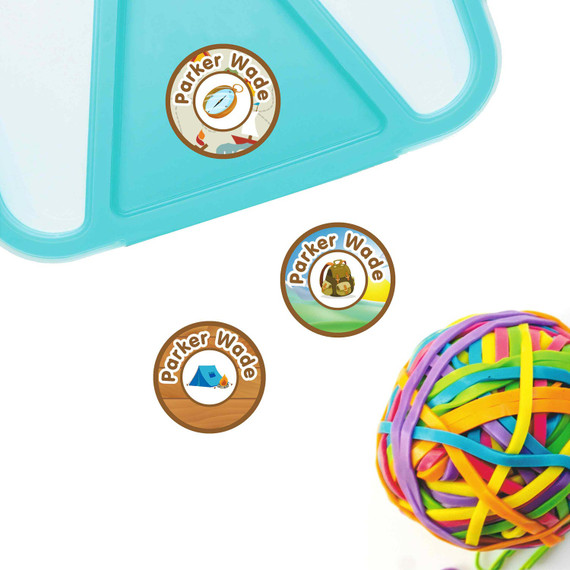 Camping small round name labels — waterproof circle stickers for kids