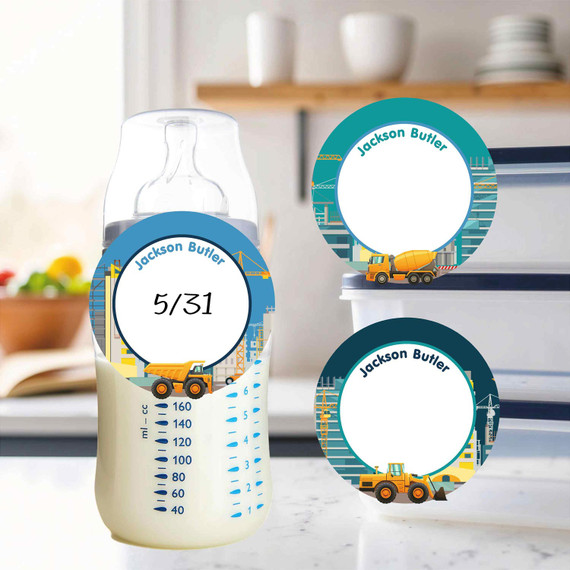 Dishwasher-safe small round write-on labels construction worker waterproof kids name stickers