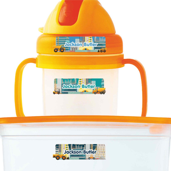 Construction Site extra small waterproof name stickers — mini sticker labels for small items and gear