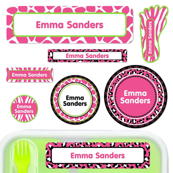 Animal Prints Bright Pink Daycare Labels