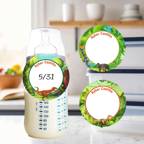 Waterproof small round write-on labels cute dinosaurs kids daycare name stickers