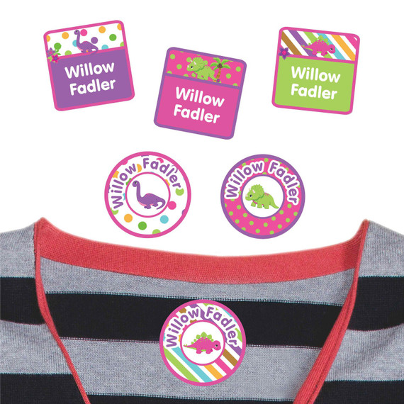 Dinosaur Friends peel and stick clothing labels for kids — clothing stickers made to order