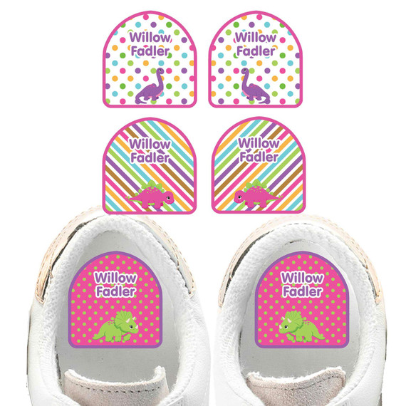Dinosaur Friends shoe name labels — personalized waterproof labels for shoes