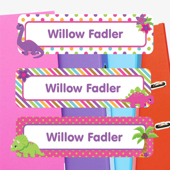 Dinosaur Friends extra large waterproof name labels — name stickers for water bottles and school gear