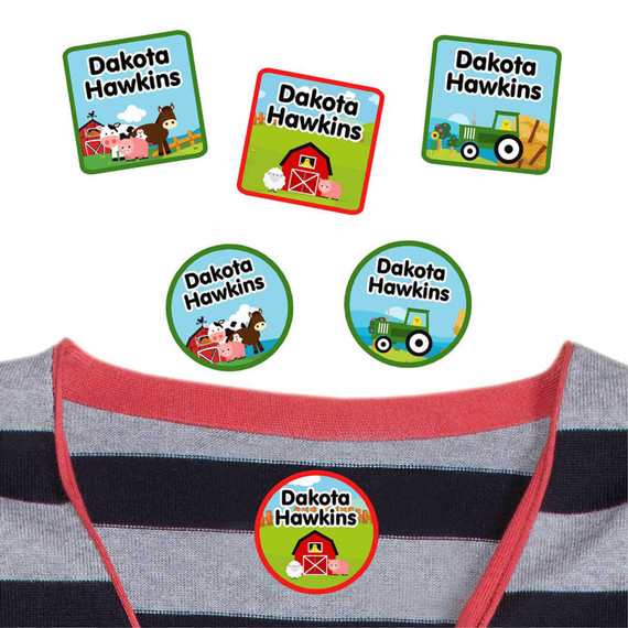 Farm Animals peel and stick clothing labels for kids — clothing stickers made to order
