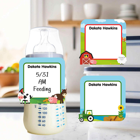 Farm Animals small square write-on labels — reusable waterproof daycare