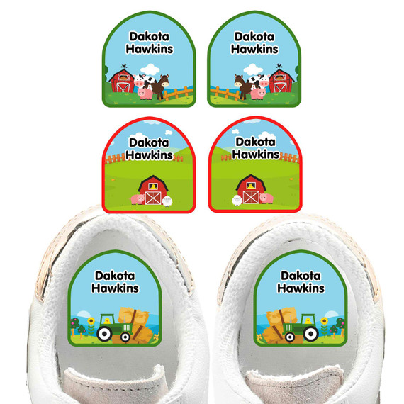 Farm Animals shoe name labels — personalized waterproof labels for shoes