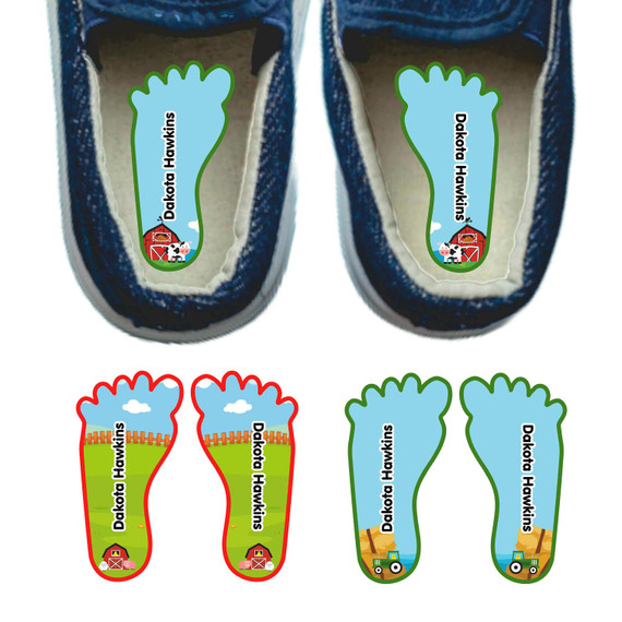 Farm Animals left and right foot-shaped labels for kids shoes Farm Animals left and right foot-shaped labels for kids shoes
