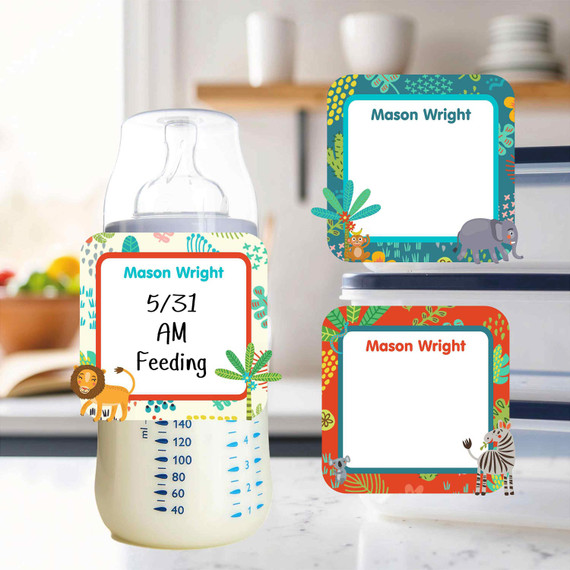 Jungle Animals small square write-on labels — reusable waterproof daycare