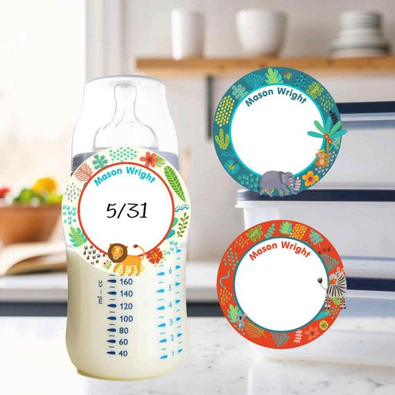 Waterproof small round write-on labels jungle safari kids daycare name stickers