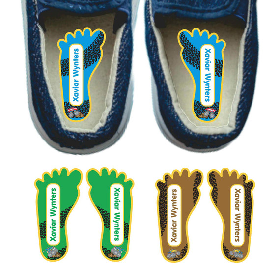 Monster Trucks left right foot-shaped shoe labels for children Monster Trucks left right foot-shaped shoe labels for children
