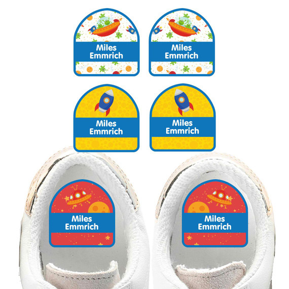 Outer Space shoe name labels — personalized waterproof labels for shoes