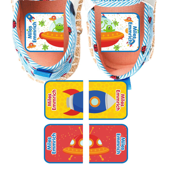 Outer Space MatchUp teaching shoe stickers — left and right shoe labels for toddlers