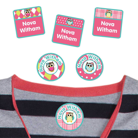 Owls peel and stick clothing labels — clothing stickers for kids made to order