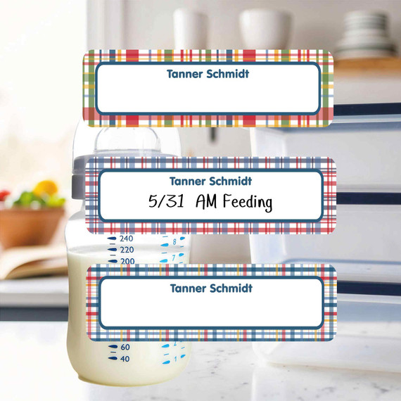 Perfectly Plaid small rectangle write-on labels — reusable waterproof