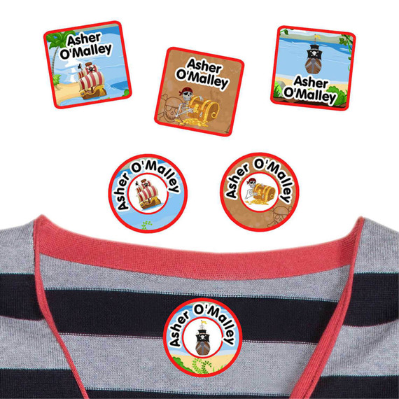 Pirates peel and stick clothing labels for kids — clothing stickers made to order