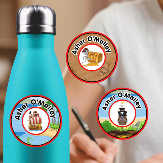 Round personalized labels for kids' gear