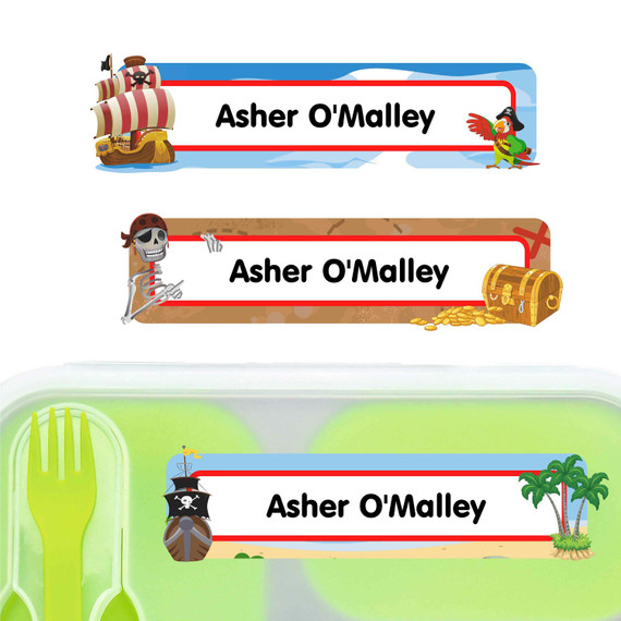 Pirates large rectangle name labels — waterproof sticker labels for school supplies and water bottles