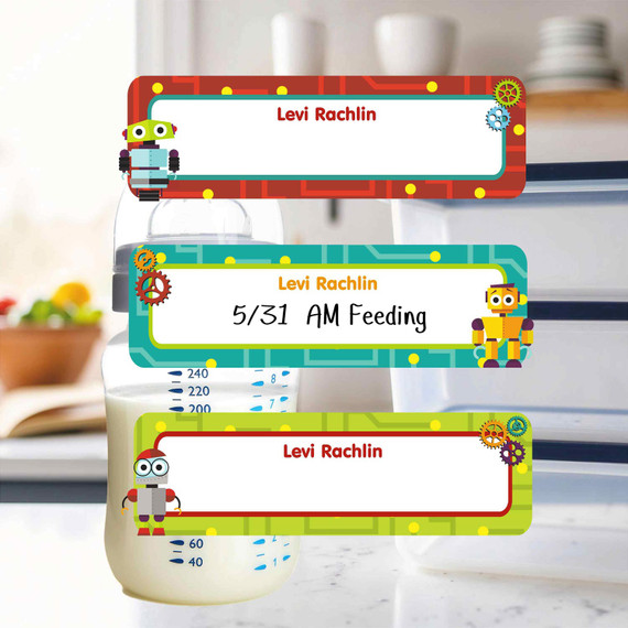 Little Robots small rectangle write-on labels — reusable waterproof