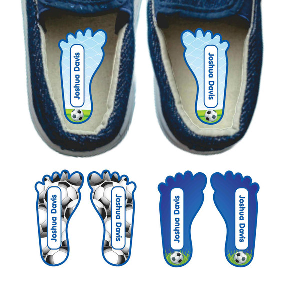 Soccer foot-shaped labels teaching left and right shoes