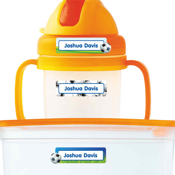 Goal! Soccer extra small waterproof name stickers — mini sticker labels for small items and gear