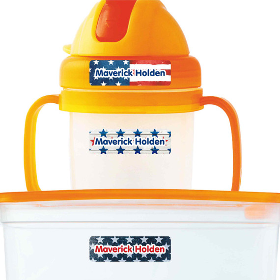 Stars and Stripes extra small waterproof name stickers — mini sticker labels for small items and gear