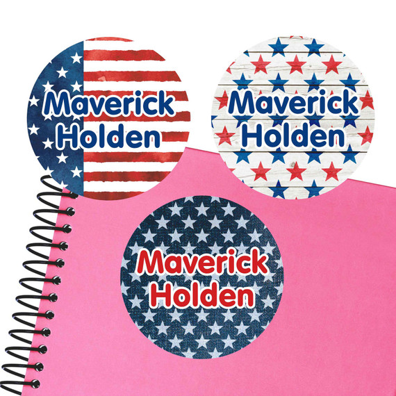 Stars and Stripes large round labels — waterproof name stickers for kids