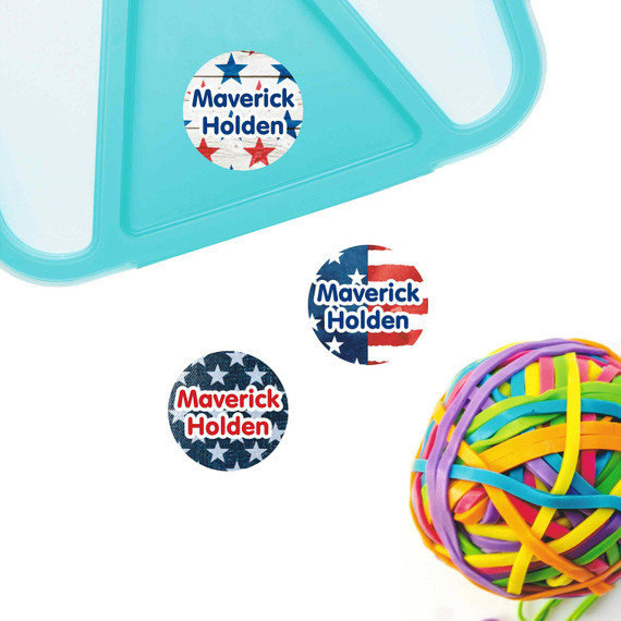 Waterproof round name labels for kids' items Waterproof round name labels for kids' items