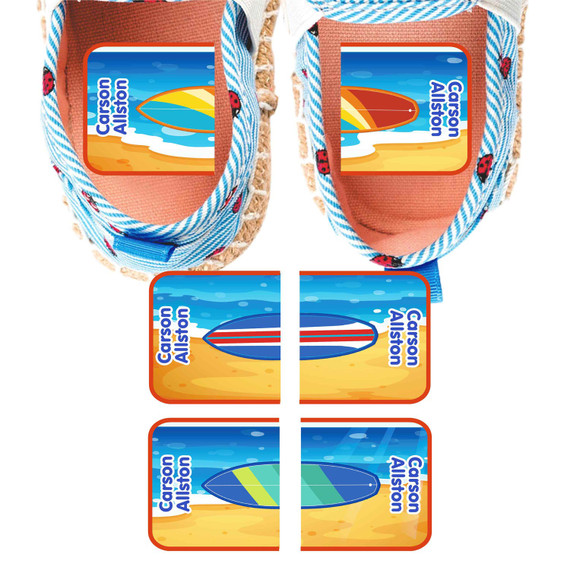 Surfing shoe sticker trick left and right puzzle matching design labels