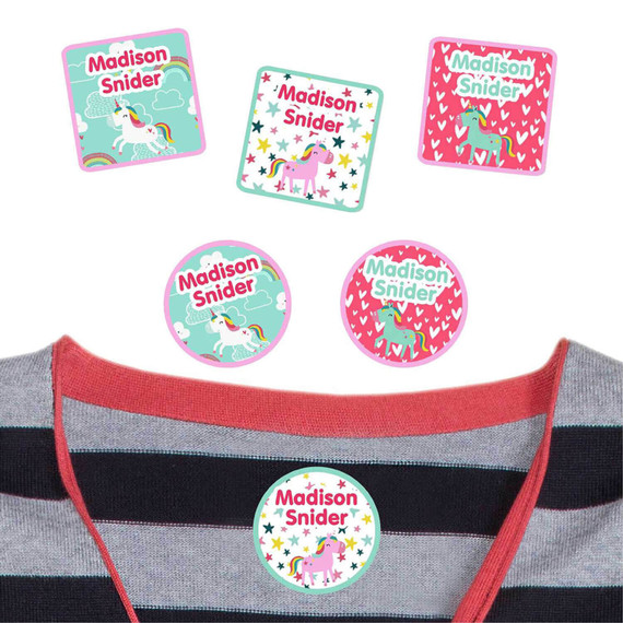 Magical Unicorns peel and stick clothing labels — clothing stickers for kids made to order