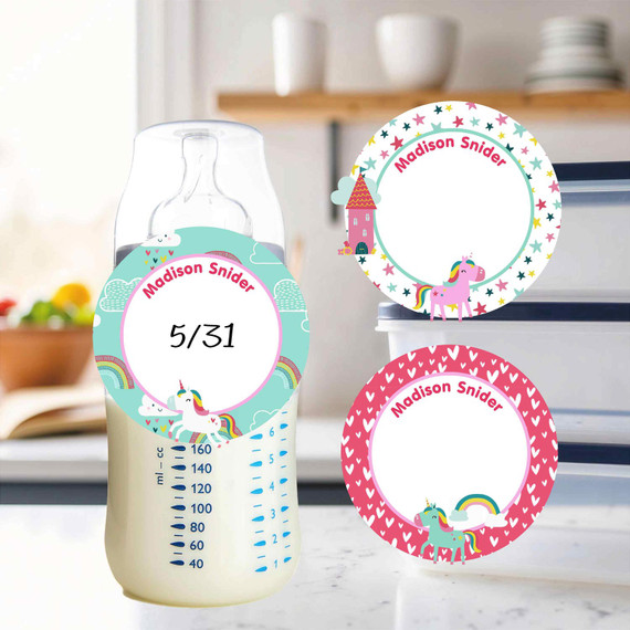 Waterproof small round write-on labels unicorn and star pattern kids daycare name stickers Waterproof small round write-on labels unicorn and star pattern kids daycare name stickers