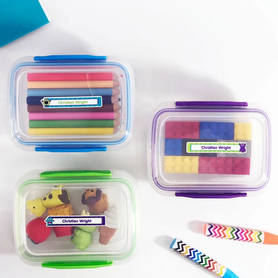 Slim Rectangle Name Labels for School Supplies