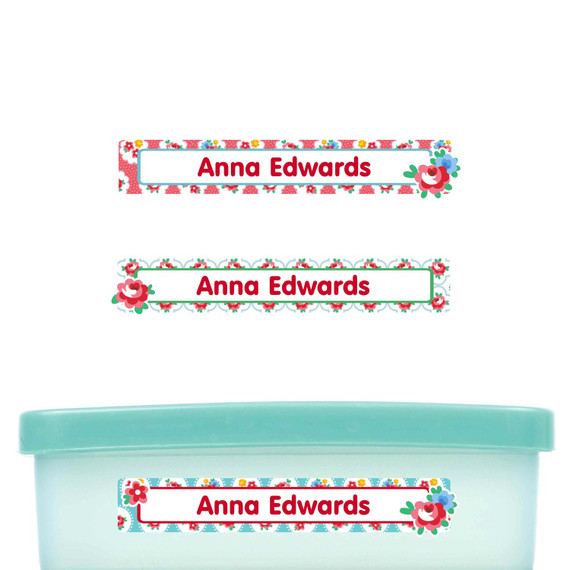 Garden Roses slim name stickers — waterproof stickers for water bottles and small containers