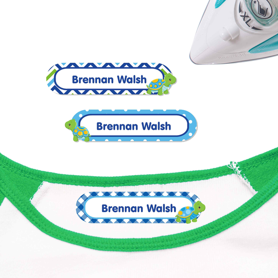 Durable Turtles name tags. High-quality tags that stay stuck through laundry day.