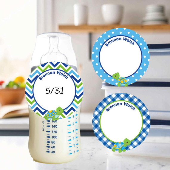 Turtles small round write-on labels — reusable waterproof daycare