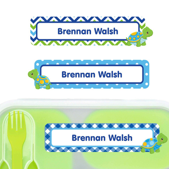 Turtles large rectangle name labels — waterproof sticker labels for school supplies and water bottles